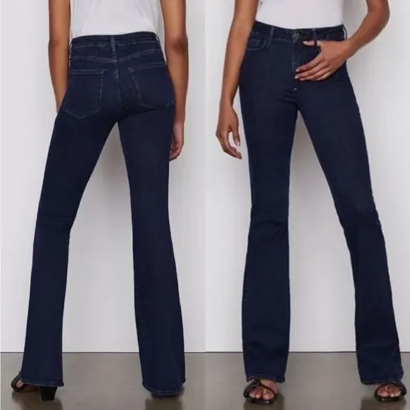 NWT FRAME Le One Flare High Rise Stretch Denim Jeans In Keller Blue Size 2 - Picture 2 of 11